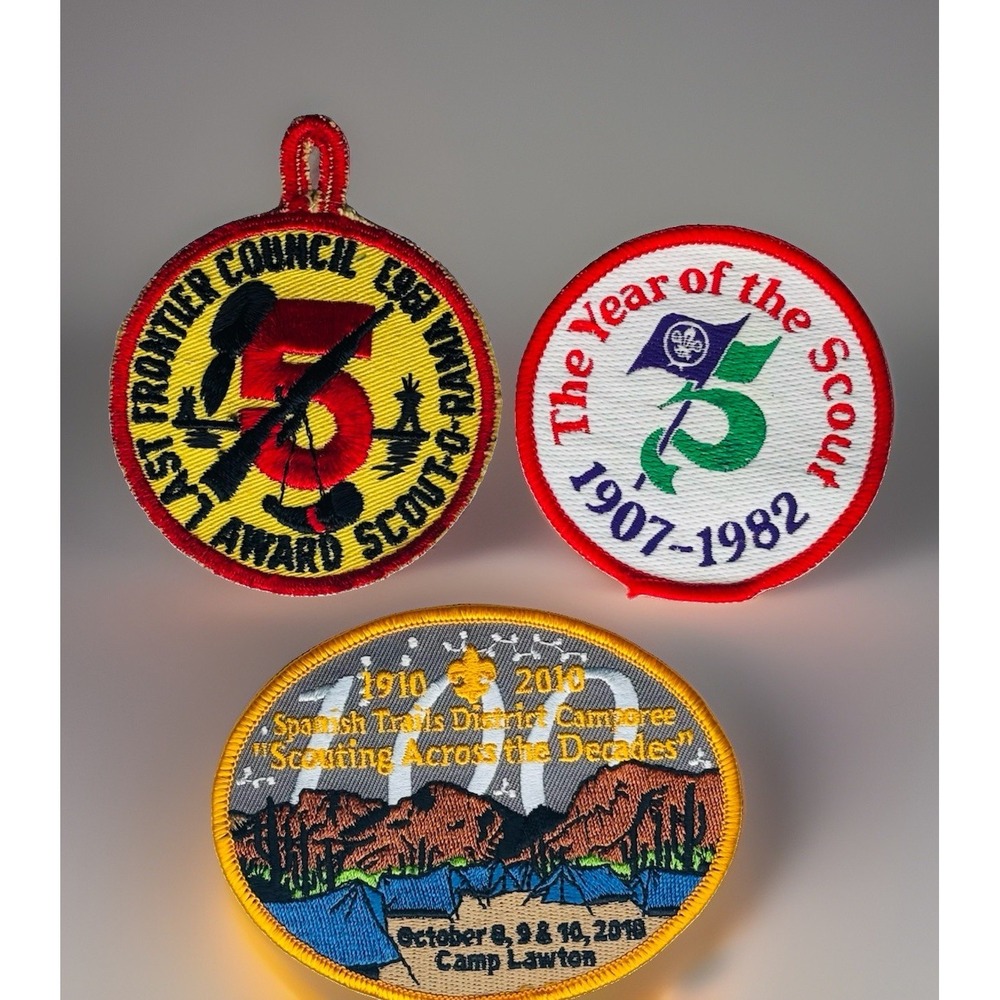 Lot of 3 Vintage Boy Scout Patches 1961 Last Frontier 1982 Year of Scout 2010